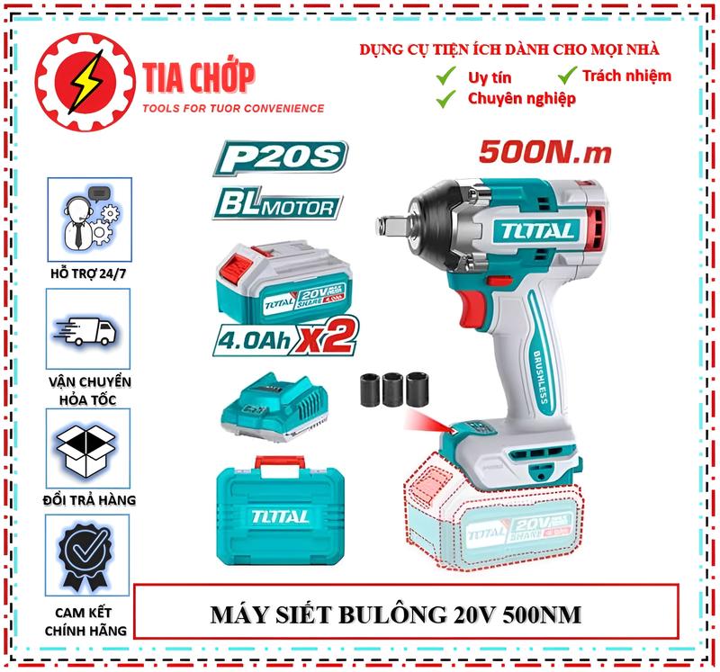  Máy siết bulong dùng pin 20V TIWLI2050  2 Pin 4.0Ah & Sạc  
