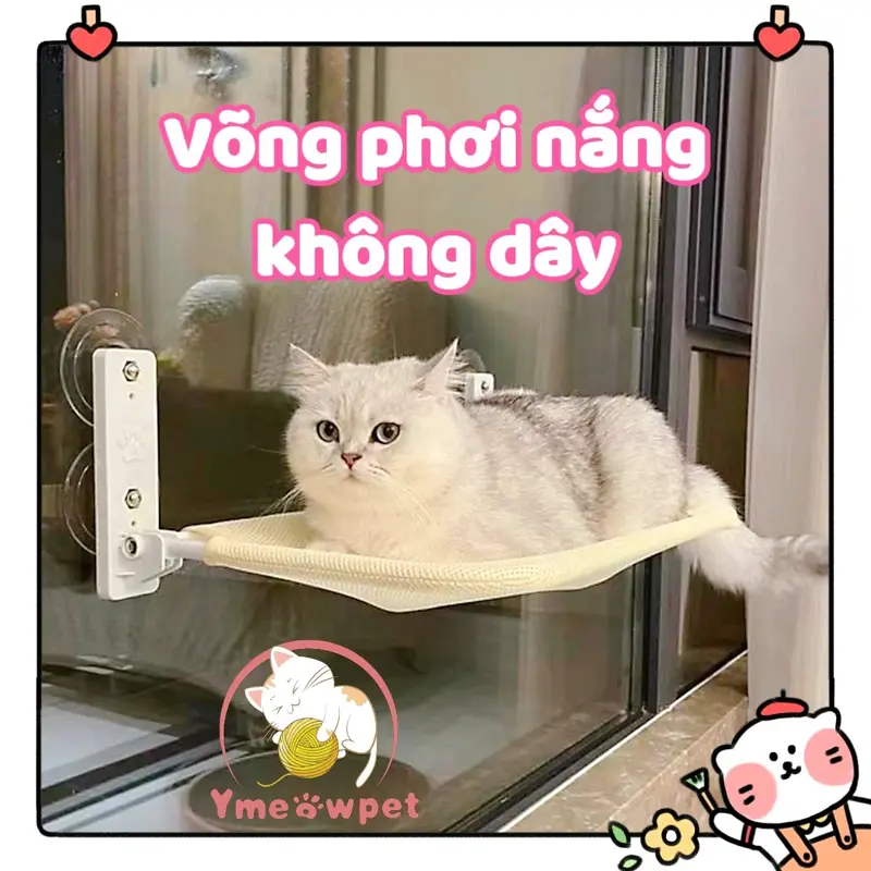 Võng nằm treo cửa sổ phơi nắng không dây cho mèo 0