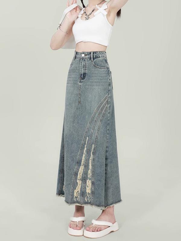 Chân váy jean đuôi cá rách gấu ôm body nữ váy bò dài xẻ tà ngang màu xanh đen V14 - S/M/L/XL 2