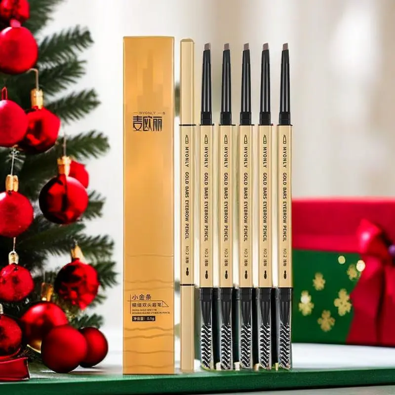 Double-ended Eyebrow Pencil, 5pcs Fine Brow Styling Brush with Triangle Structure, Waterproof Long-lasting Eye Brow Pen For Dating And Daily Use, Makeup Gifts, Christmas Gift