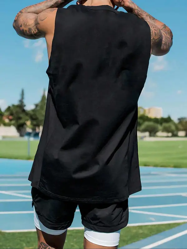 Men's Geometric Print Round Neck Tank Top, Loose Casual Breathable Comfortable Sleeveless Top for Gym Workout Running, Men's Clothes for Summer 1