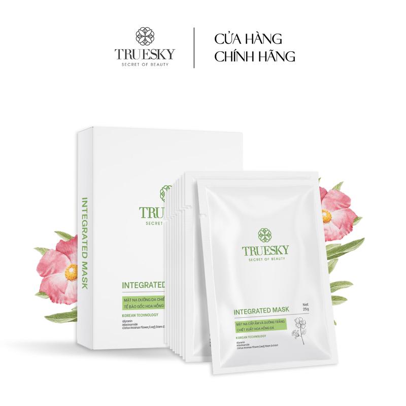 Hộp 10 miếng mặt nạ dưỡng trắng Truesky Integrated Mask chiết xuất hoa hồng đá 25g/miếng