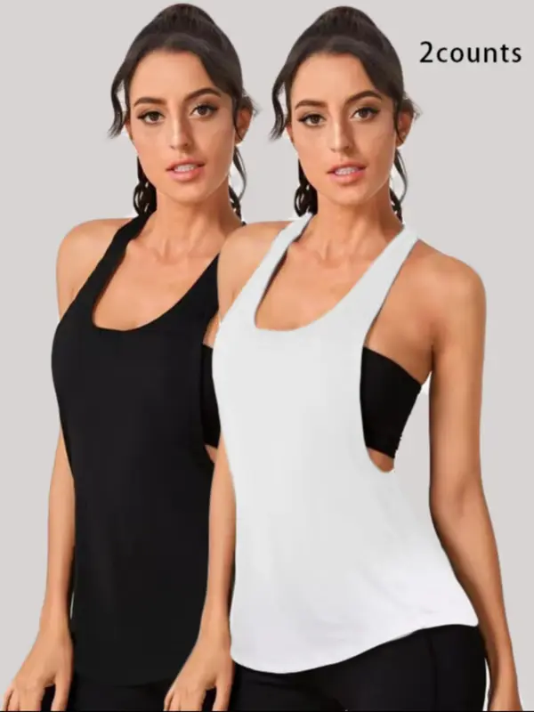 Women's Solid U Neck Racerback Sports Vest, Sporty Comfy Breathable Tank Top for Indoor Outdoor Wear, Ladies Sportswear for Yoga Gym Workout, Workout Sets Women 0