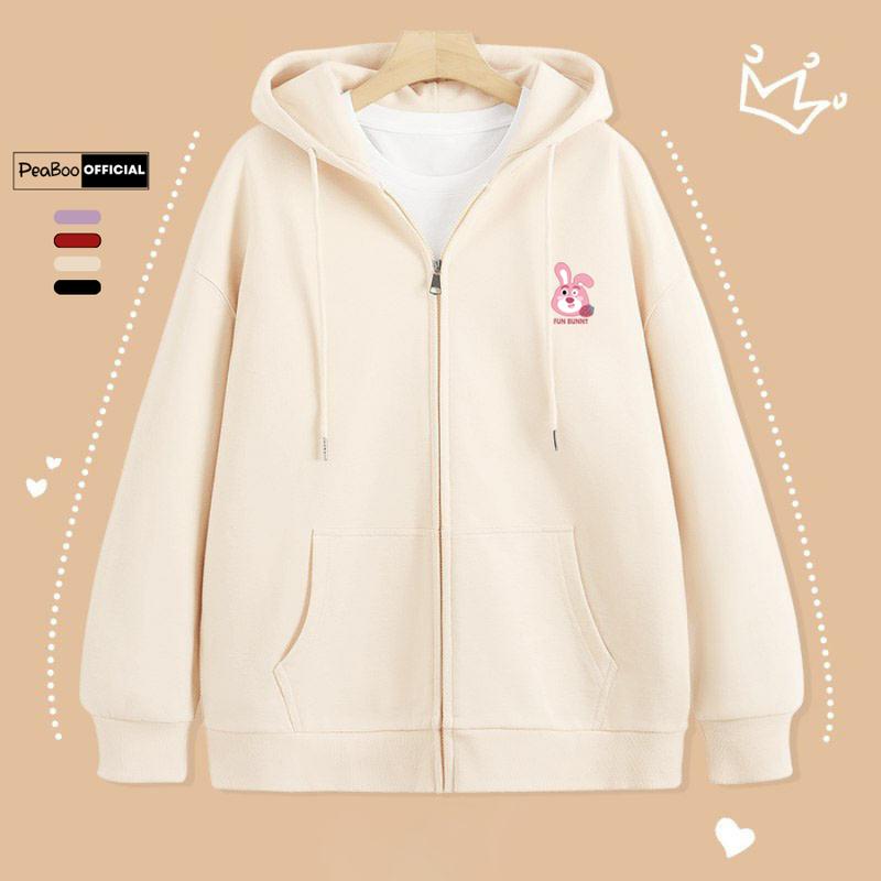  Áo Hoodie Zip Áo Khoác Nam Nữ Unisex By PEABOO Mã HZ Thỏ Fun Chất Nỉ Bông Form Rộng Mũ 2 Lớp 