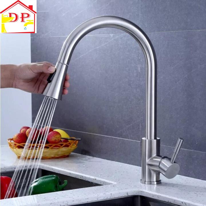 Vòi rửa bát nóng lạnh inox 304 cao cấp GIORMANI VRB25 dây rút tại vòi tiện dụng - tặng dây cấp inox