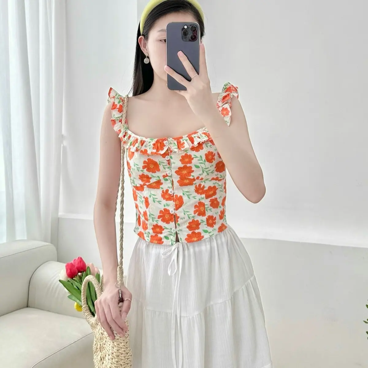 Áo baby top cổ viền bèo phối nút style Hàn Quốc |Uimeecloset| Áo mùa thu chất cotton mát 2 lớp