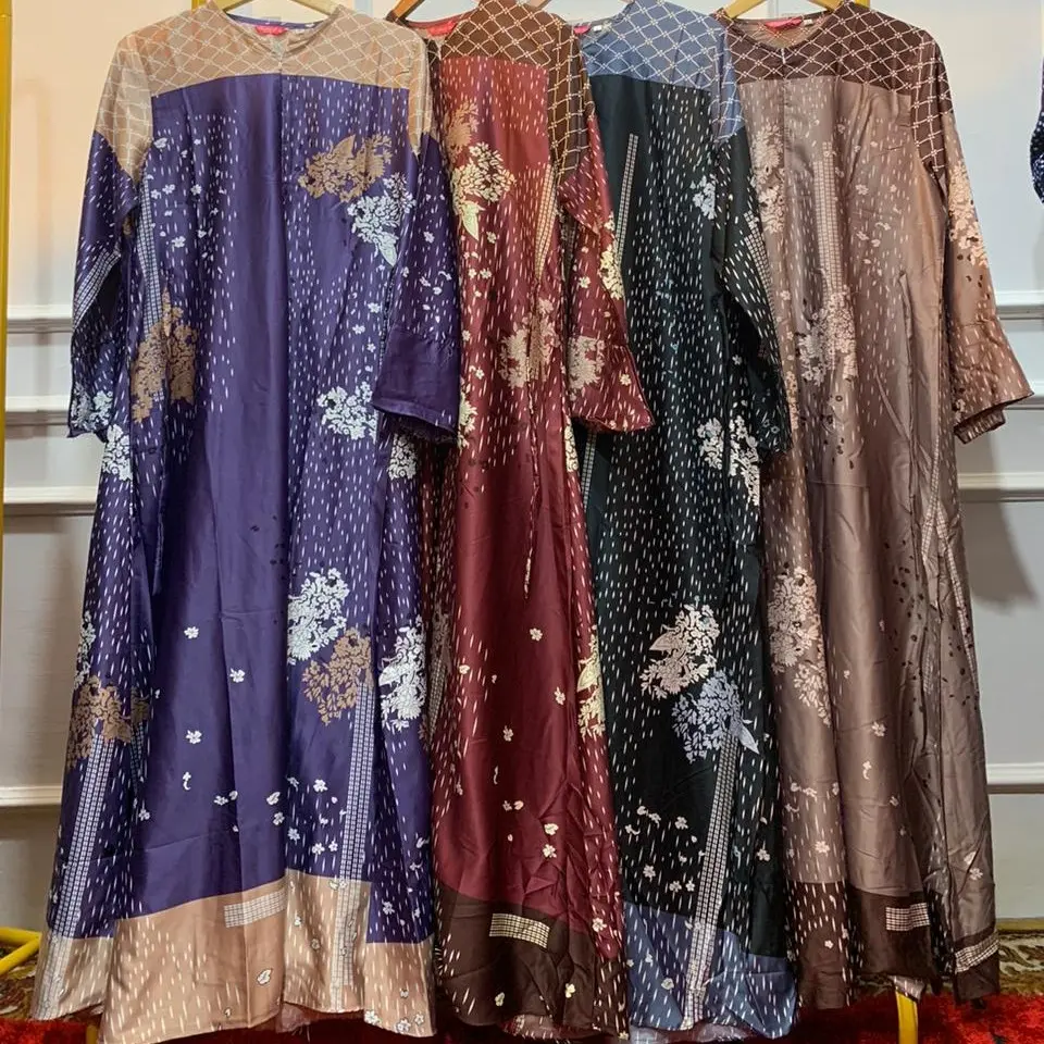 Gamis Motif Hujan Silk / Dress Silk Premium / Gamis Terbaru M, XL, 4L Muslim Wanita Karet Panjang