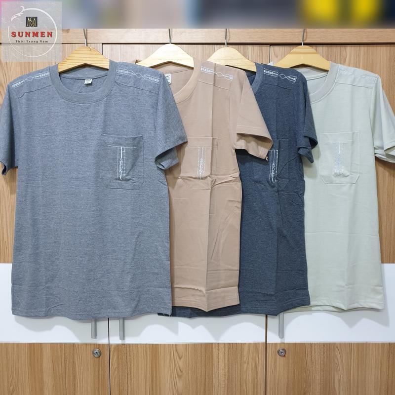 [NEW TRÒN] Áo Thun Nam Cổ Tròn Trung Niên Chất Cotton Loại Trơn Thiêu Viền From Rộng Tay Lỡ Size Từ 45 - 75kg Menswear Top