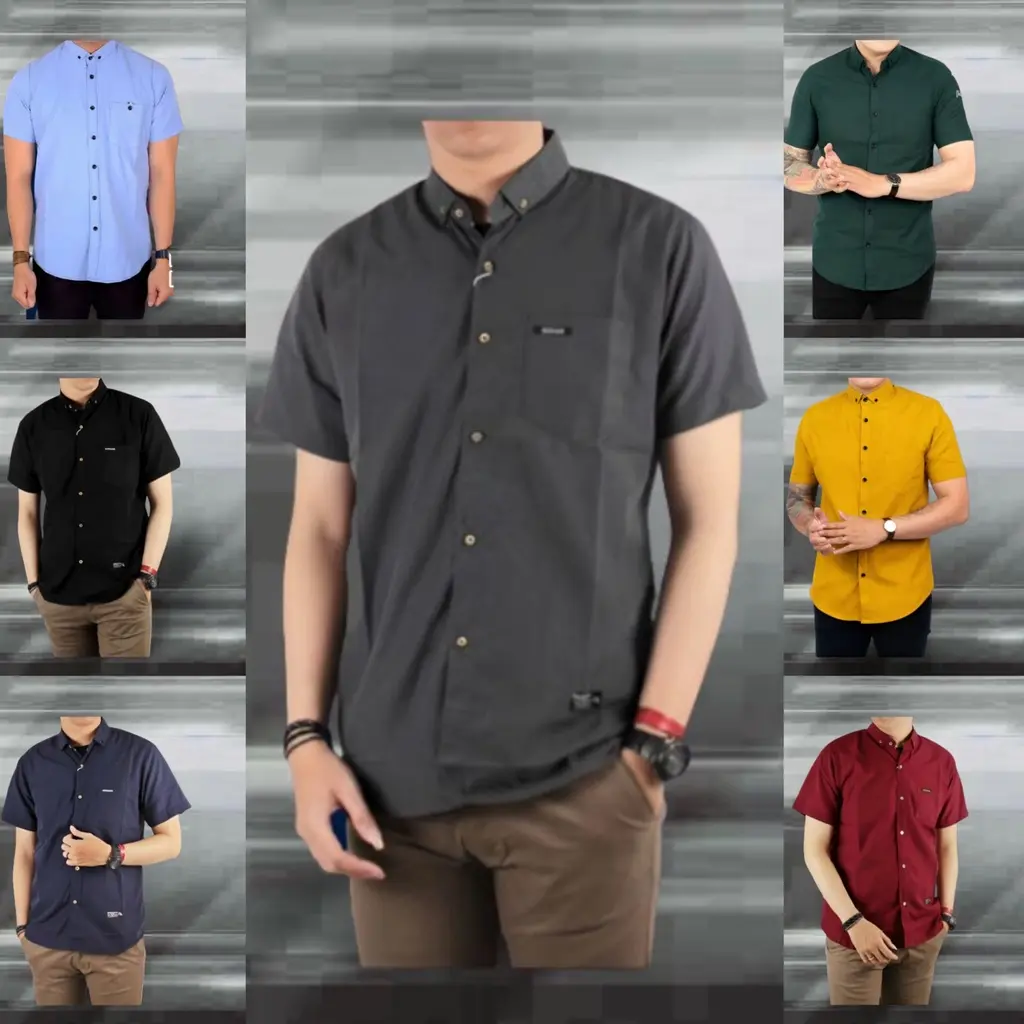 KEMEJA PRIA DEWASA POLOS PREMIUM JUMBO LENGAN PENDEK MOTIF SLIM FIT DISTRO Variasi Kerah