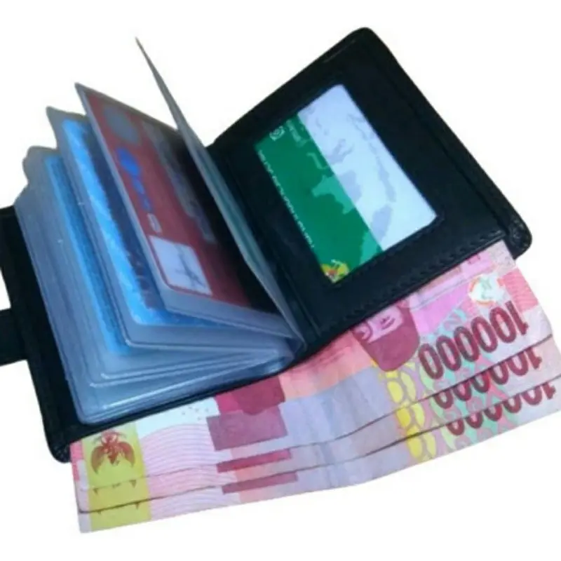 Dompet Kartu 18 in 1 Card Holder + slot uang kulit sintetis dompet kartu kredit Hitam kulitasli pu leather minimalis dom pet wallet cowok visual