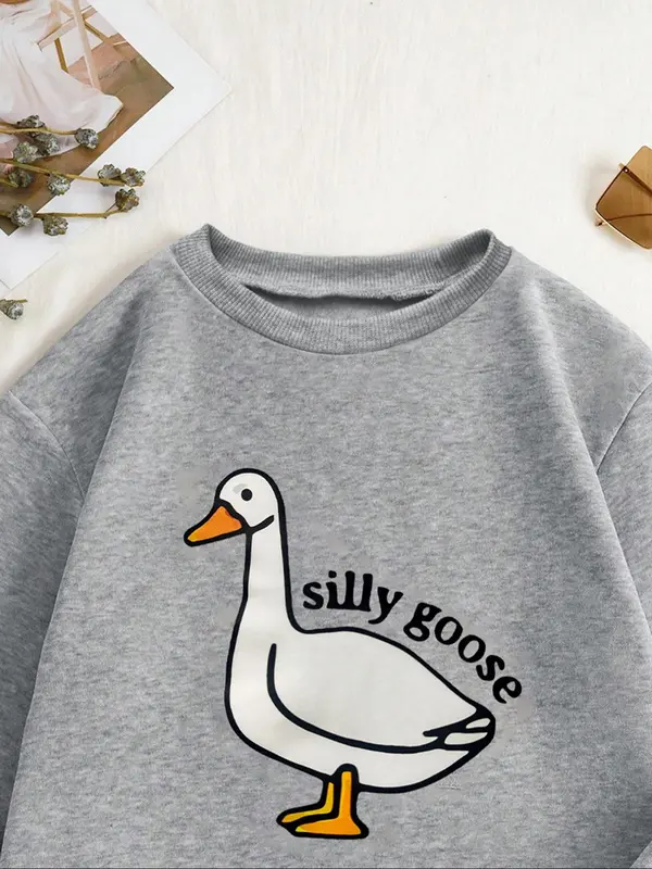 Toddler Boy's Cartoon Duck & Letter Print Drop Shoulder Sweatshirt, Casual Soft Comfy Long Sleeve Round Neck Pullover for Fall & Winter, Kids Clothes for Daily Wear 2