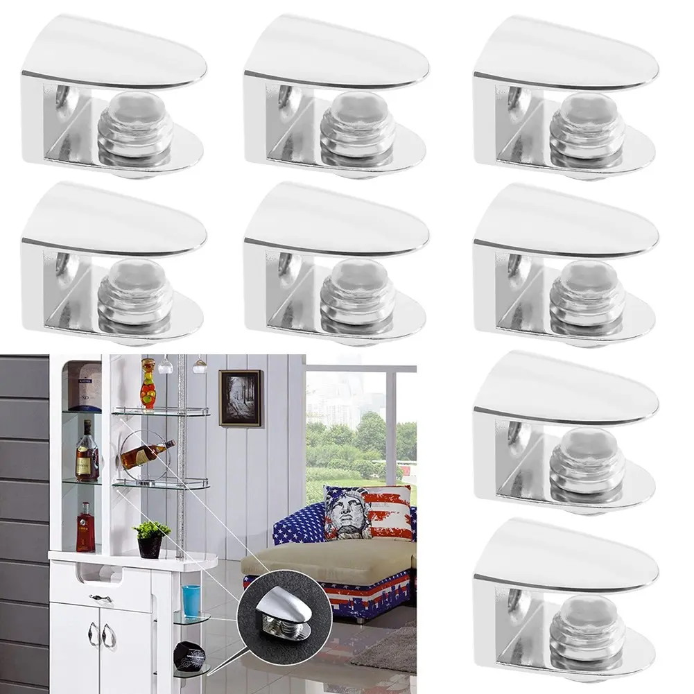 8 x Zinc Alloy Adjustable Shelf Clamp Glass Shelf Support Plate Holder Bracket