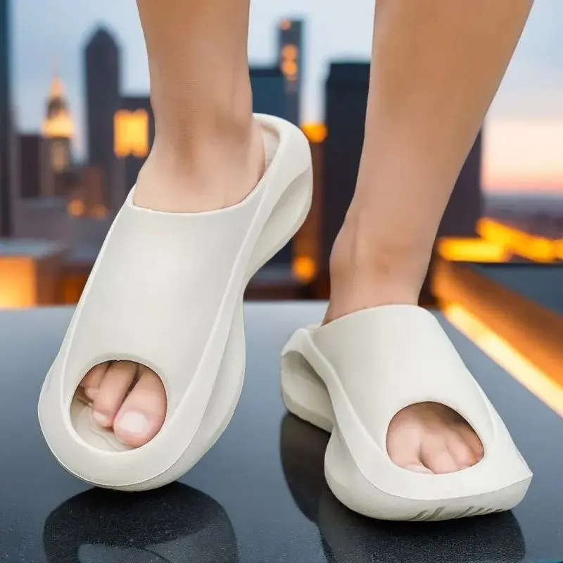 Unisex Size 36-45 Couple Non Slip Weightless slip on slippers Summer Outdoor Men Fashion Flat Beach Shoes Cheap Breathable soft Sole indoor Slippers Black slipper  women