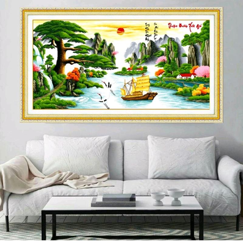  Tranh thêu chữ thập Thuận Buồm xuôi gió Các kích thước..Tranh chưa thêu,DIY handmade.. TẶNG 10KIM,KÉO,SỎ CHỈ 
