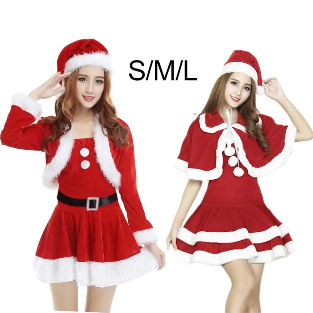 Women Santa Costume Mrs Claus Dress Santa Hat Clothing Fancy Dress for Dance Costume