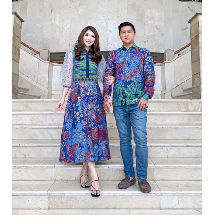 COUPLE KEMEJA DAN DRES BATIK PREMIUM || MOTIK RUMPUN Baju Pasangan