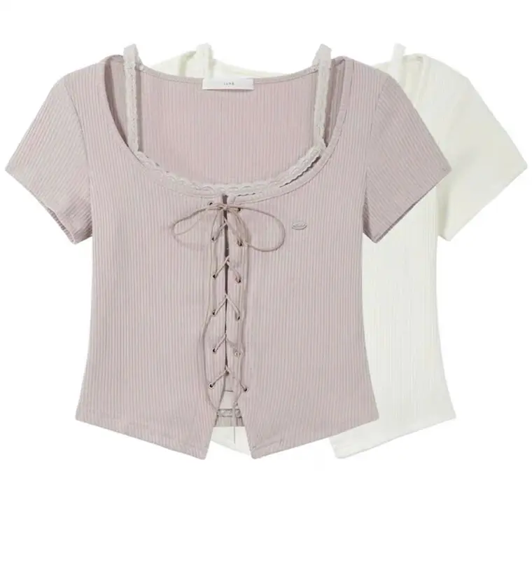 Áo kiểu croptop chất thun gân cotton kiểu thắt dây xinh xắn cho nữ - [Ak26] - 0