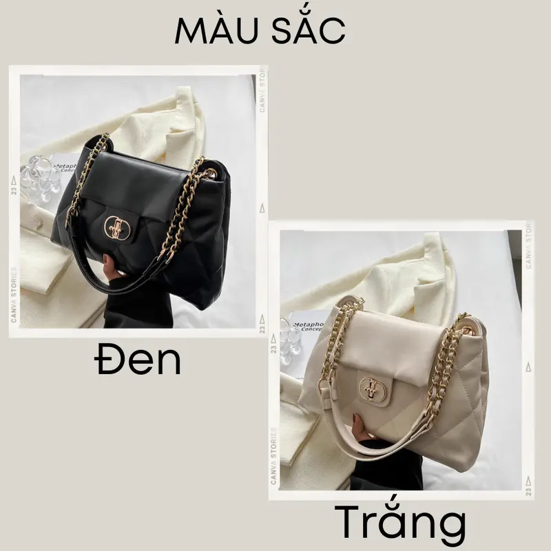 (HÀNG 1 NGĂN) Túi xách nữ đeo chéo đẹp đeo vai kẹp nách thời trang quai xích đi chơi cao cấp giá rẻ ROSASO TX43 Da Bag Kem 3