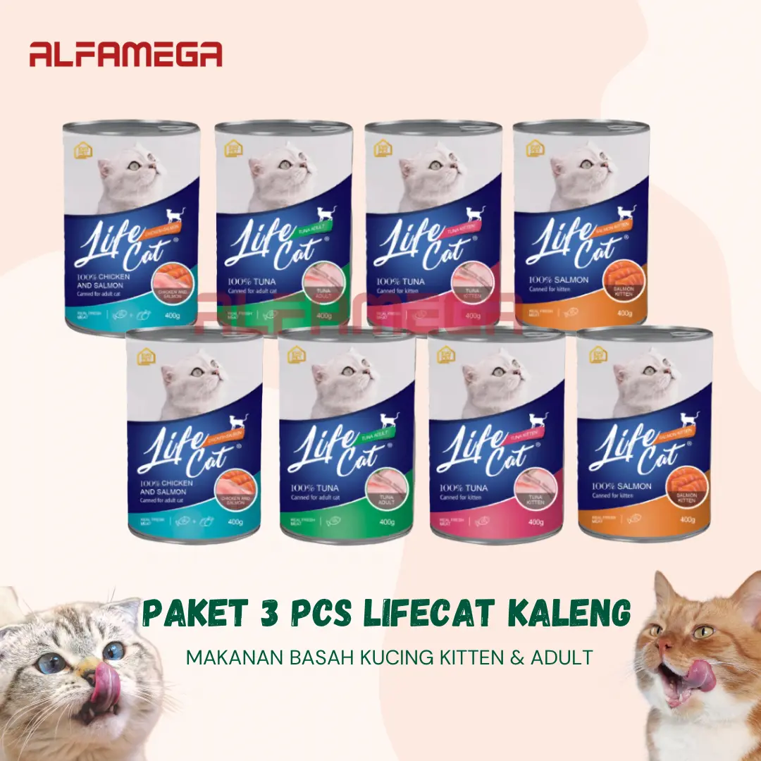 PAKET 3 PCS LIFE CAT KALENG 400GR - Makanan Kucing Basah Lifecat Adult Kitten 400g