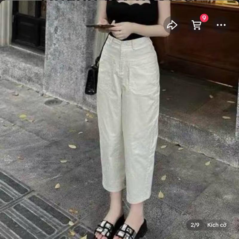 QUẦN TRẮNG  baggy 9 tất kaki dành cho nữ (50-92kg)  quần bigsize kaki