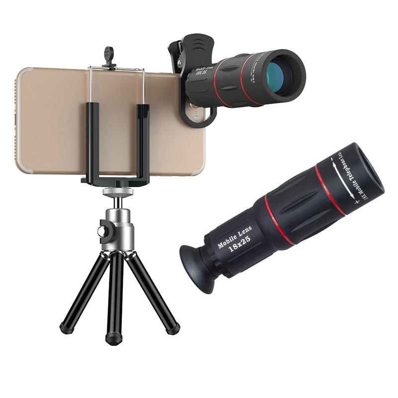 18X Magnification Mobile Phone Telescope Lens, Mobile Phone Zoom Lens With Tripod & Phone Clip & Cloth & Storage Bag & Lens Cover, Phone Accessories For Long Distance Shooting 0