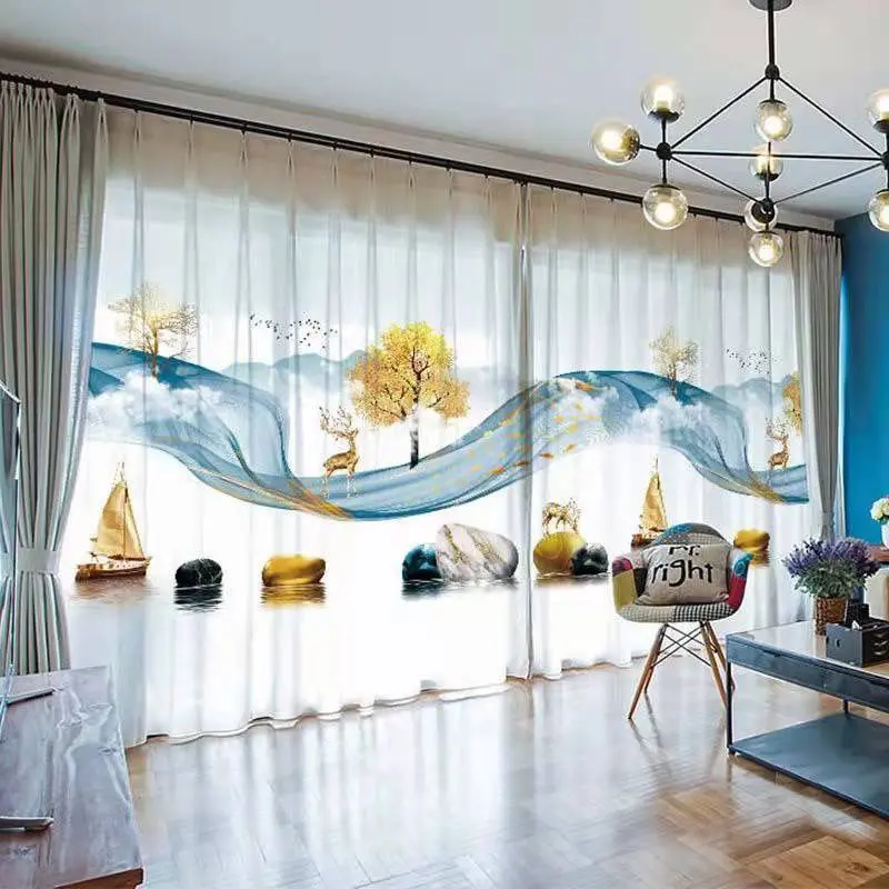 Màn cửa sổ, 5D, không đục lỗ, truyền sáng, không trong suốt, sợi tranh mực, thích hợp cho phòng ngủ, phòng Khách, phòng Làm Việc, ban công, vách ngăn văn phòng, hiện đại và mới theo phong cách Trung Quốc