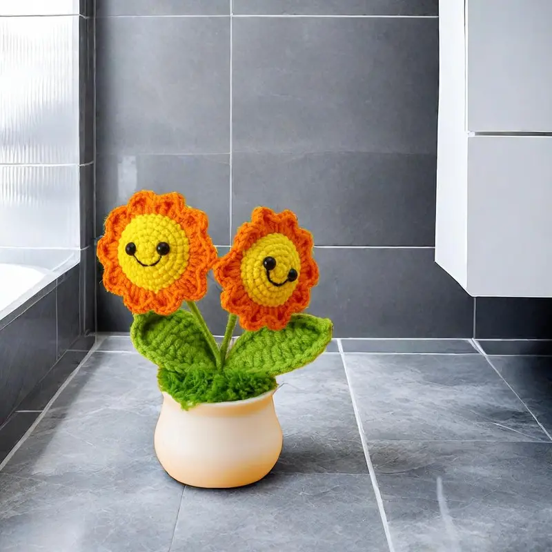 Sunflower Potted Plant, 1 Count Handmade Crochet Sunflower, Simulated Flower Potted Plant, Home Decor Supplies 7