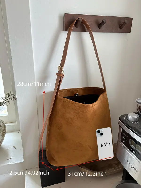 Women's Solid Color Suede Tote Bag, Fashionable Large Capacity Shoulder Bag for Daily Used, Casual Trendy Versatile High-quality Daily Commuting Bag 1