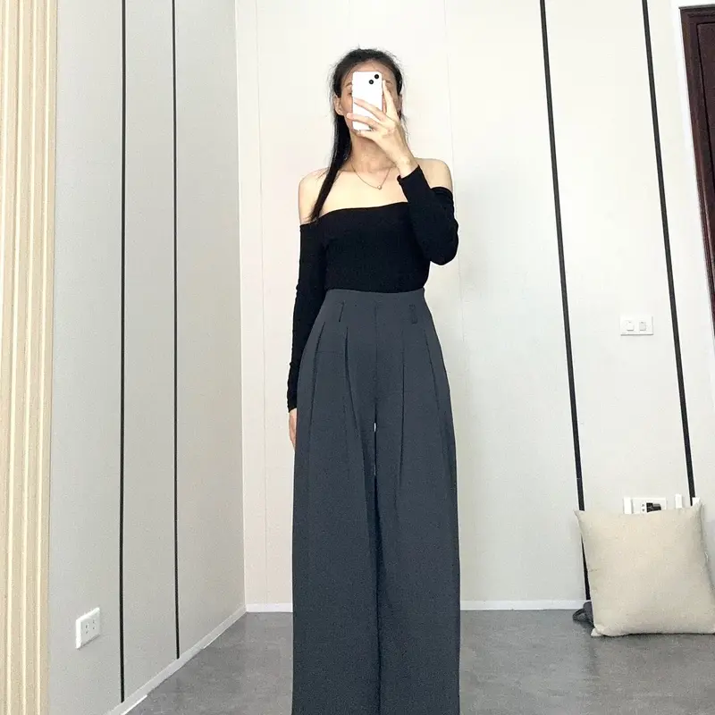 Quần Nữ Ong Ống Xuông Cạp Liền Khoá Sườn Women Kem Pants Đen 0