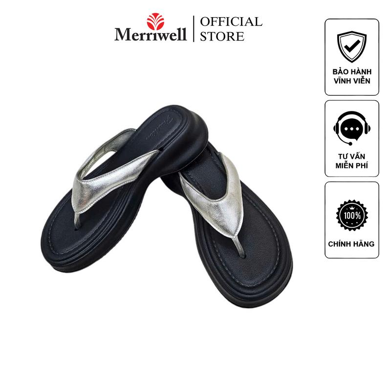 ***MERRIWELL Dép Xỏ Ngón Quai Da PU Màu Bạc Đế Cao Nữ DN07 GiàY DéP Sandal Cao Su Đồng Shoes Hoa vừa toe thong dép xăng đan & dép tông Nhung Quai Hậu depdimua dép  dimua Quai Chéo
