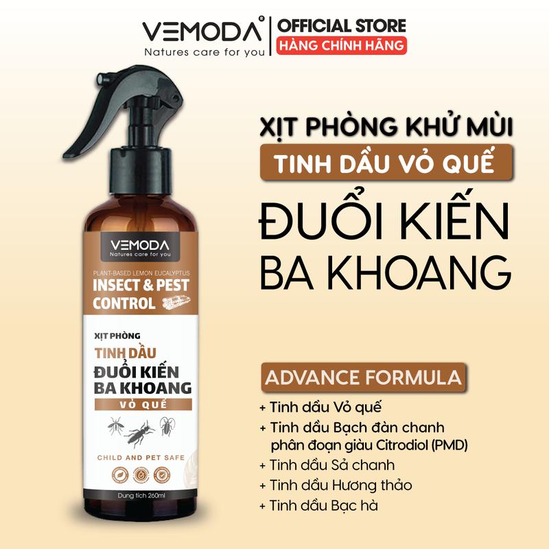 Bình Xịt Phòng Tinh Dầu Vỏ Quế Vemoda - Xua Đuổi Kiến Ba Khoang, Muỗi Và Côn Trùng Hiệu Quả, Khử Mùi, Thơm Phòng, Thanh Lọc Không Khí