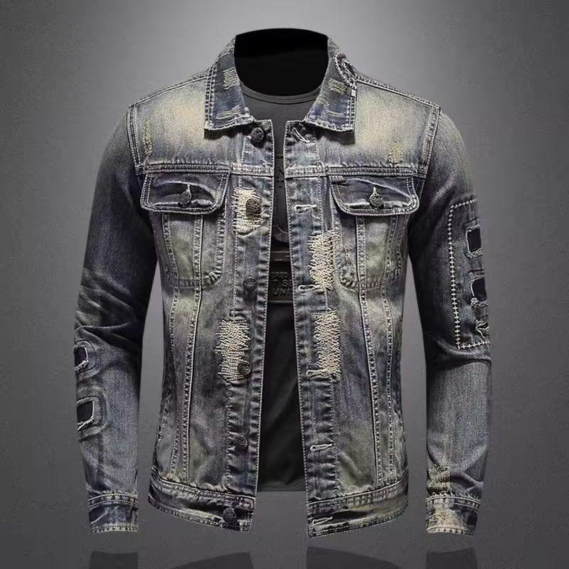 Áo Khoác Denim Nam, Thương Hiệu Thời Trang Châu Âu Và Mỹ Mùa Xuân Và Mùa Thu, Phong Cách Hàn Quốc, Ôm Sát, Áo Khoác Đi Xe Máy Haulage Thời Trang Ngầu Cổ Điển Mỹ, Dành Cho Nam Giới 5
