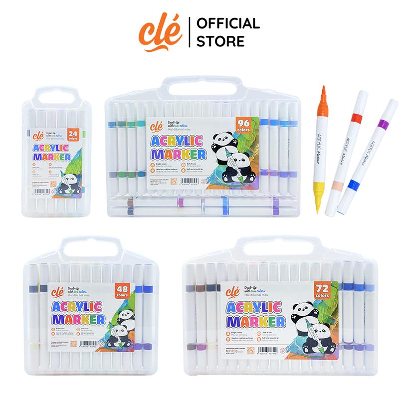 CLÉ ĐỘC QUYỀN Bút Màu Acrylic Marker - 24 48 72 96 Màu - 2 Đầu Brush 2 Màu - Vẽ Được Trên Mọi Chất Liệu - họa cụ bomau
