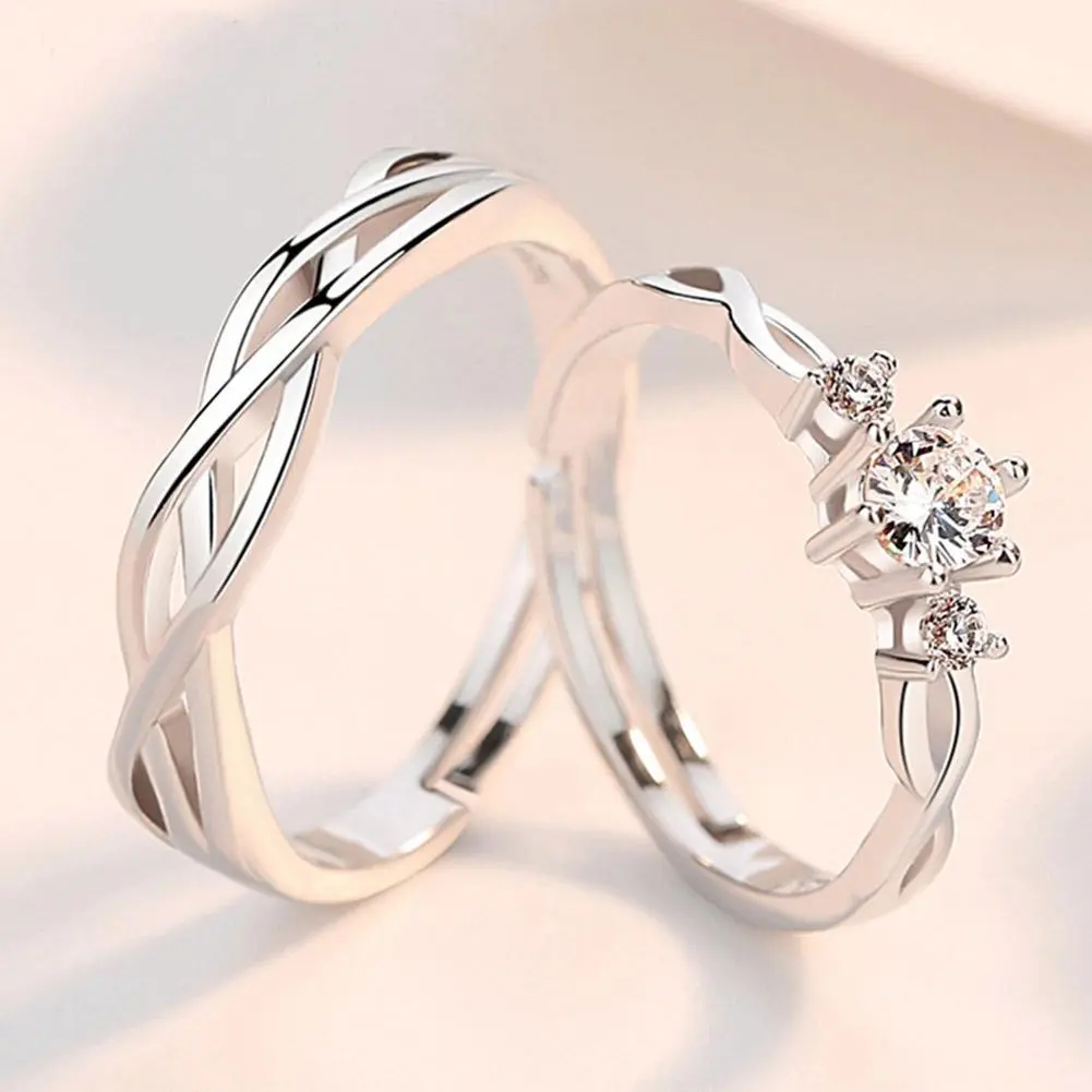 Nhẫn Cặp Đôi, Thời Trang, Bộ 2 Chiếc, Nhẫn Hứa Hẹn Có Thể Điều Chỉnh Nhẫn Hở Đầu Đơn Giản, Thích Hợp Cho Kỷ Niệm, Đám Cưới Và Đính Hôn