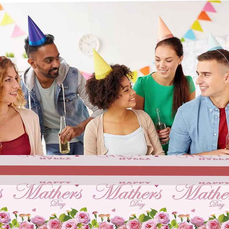 Mother's Day Themed Tablecloth, Disposable Plastic Table Cover, Table Decoration Supplies for Home Party Birthday, Vanity Decor Accessories, Ornaments 3