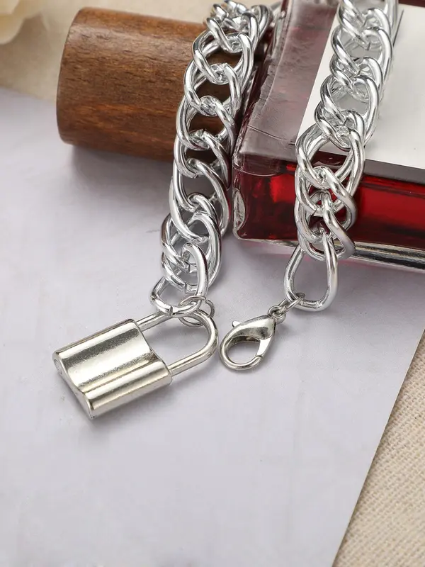 Fashion Chunky Chain & Lock Design Pendants Anklet for Women & Girls, Casual Simple Plain Anklet for Party, Daily Clothing Decor, Trendy All-match & Exquisite Jewelry for Birthday Gift, Gifts for Her 4