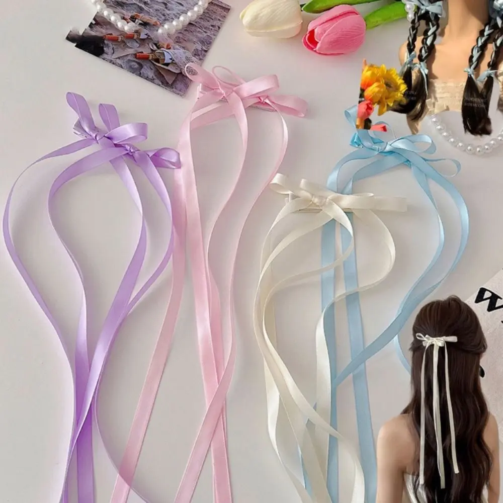 Elegant Ballet Bowknot Hair Clip Satin Cute Spring Barrettes Solid Hairpins Women Girls
