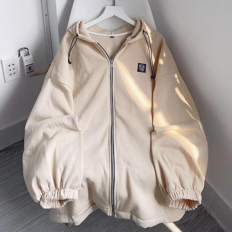  Áo Khoác Jacket Women Nỉ Form Rộng Logo Con Bò Đen Kem Nam Nữ Top bán chạy - BingBing 