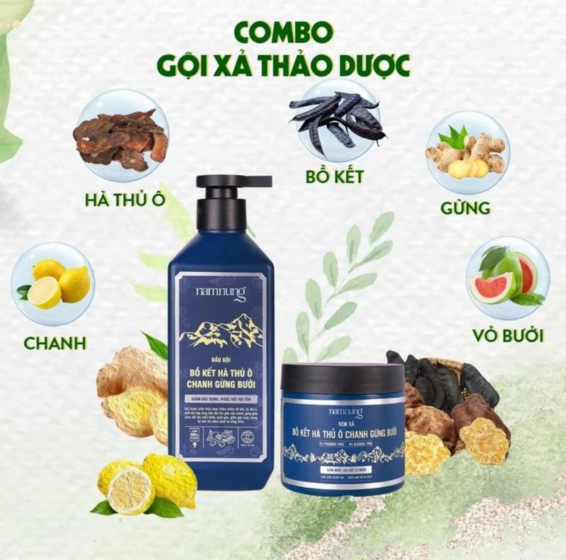 Product Introduction of Combo Gội Xả Nam Nung Xanh Dương Bồ Kết Hà Thủ Ô Chanh Gừng Ngăn Rụng Tóc Giúp Mọc Tóc Con 500ml 0