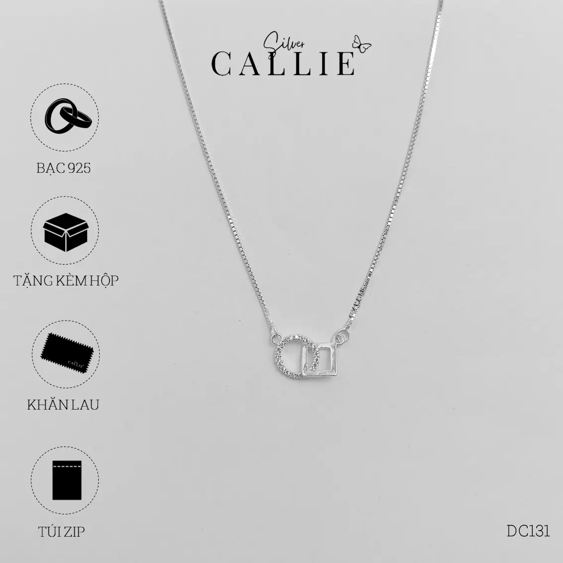 DC131 - Dây chuyền bạc Callie Silver hình vuông tròn