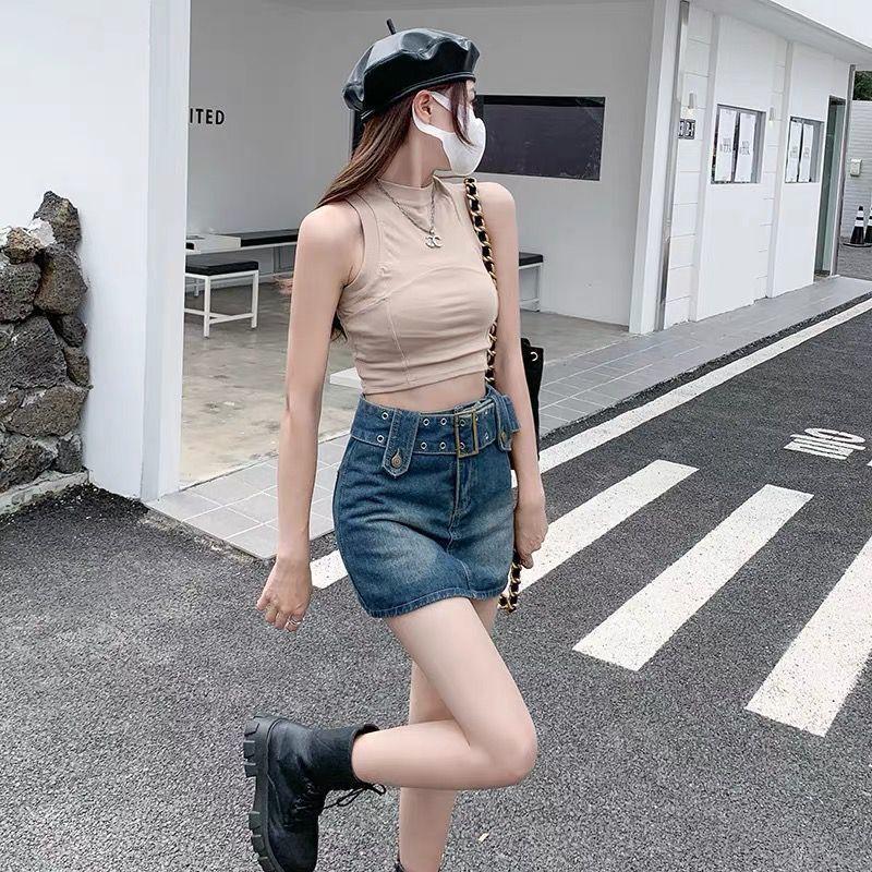 Chân Váy Denim Chữ A Cạp Cao Phong Cách Cô Gái Nóng Bỏng, Hàng Mới Về Mùa Hè Của Phụ Nữ, Chân Váy Ngắn Bó Dễ Phối Đồ Màu Đen, Thích Hợp Cho Quần Short, Thiết Kế Thời Trang 3