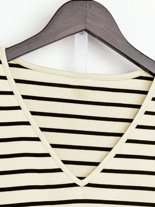Women's Striped Print Ruched Drawstring Tank Top, Casual Sleeveless V Neck Top for Summer, Ladies Clothes for Daily Wear 2