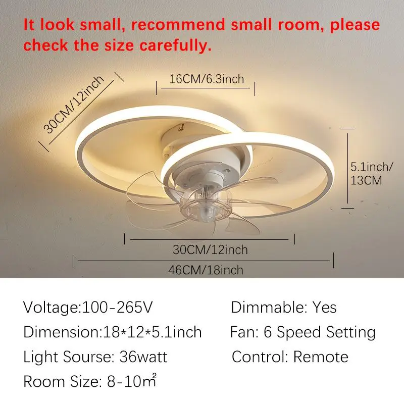 Modern Ceiling Fan with Light, 6 Speed Ceiling Fan Light with Remote Control, Reversible Blades Fan Light for Bedroom Kitchen Dining Room 1