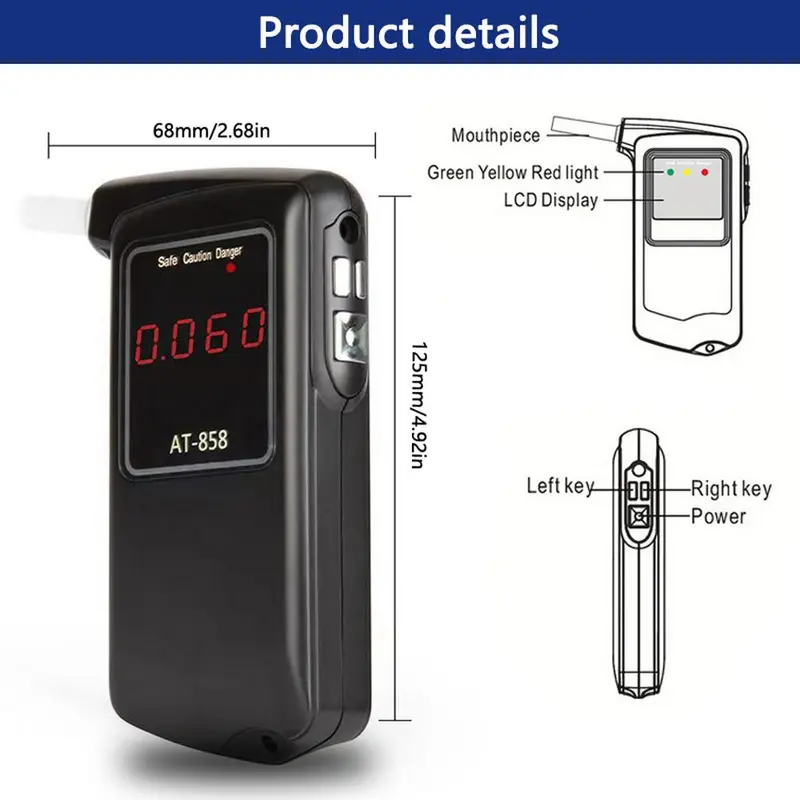 Portable Breath Alcohol Tester, High Accuracy Breathalyzer with 10 Blow Mouths, Multifunctional Handheld Breathalyzer for Personal, Boyfriend Gift 1