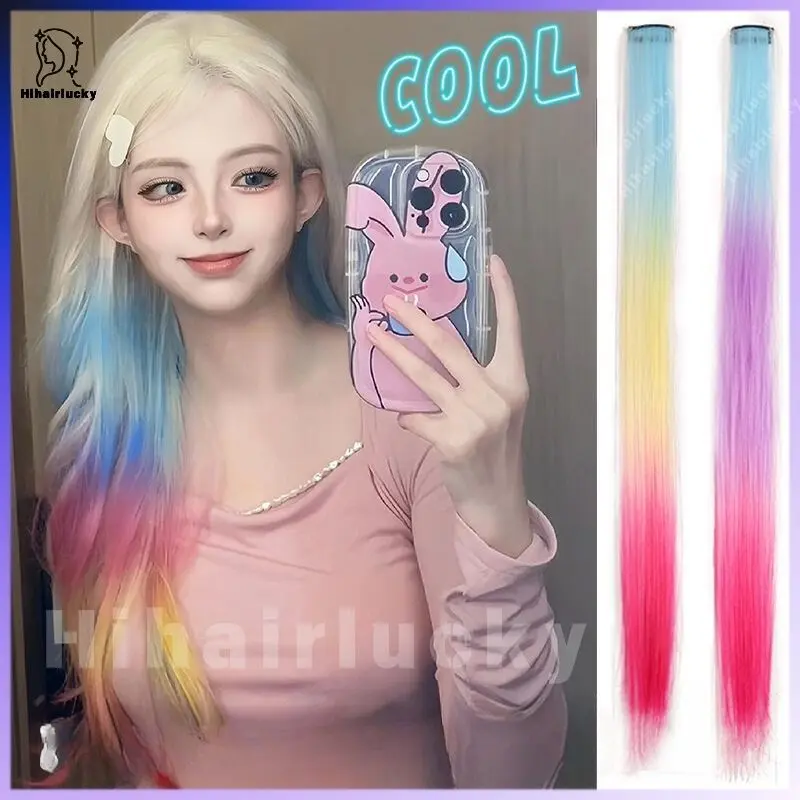 HIL-0040 Hairclip Extension Warna Gradient - Aksesoris Rambut Konser Pesta, Gaya Korea Jepit Sisi Telinga, Rambut Palsu Halus Natural (Wanita) 1