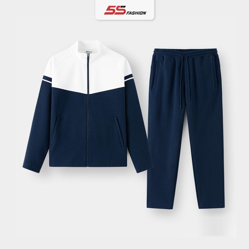 Bộ Quần Áo Nỉ Nam Có Khóa Kéo Cổ Trụ 5S FASHION Can Phối Nổi Bật Khỏe Khoắn BNK24015