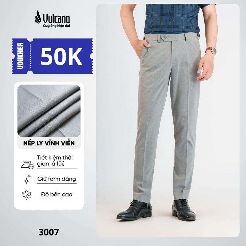Quần âu nam trơn cao cấp Vulcano cạp chun co giãn, phom dáng Slim lịch lãm 3007 2