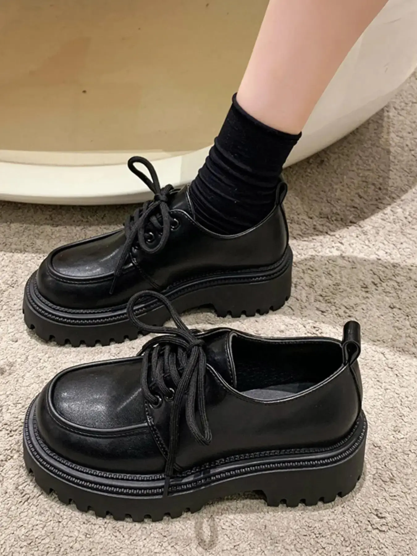 Women's Minimalist Casual Round Toe Lace up Platform Oxfords, Simple Design Elegant Platform Loafers, Business Style Platform Loafers for Daily Wear, Mother's Day Gift