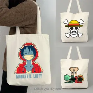 Tas Tote Bag 100% Kanvas Resleting One Piece Anime Jepang Monkey D Luffy Aesthetic Ukuran 30x40