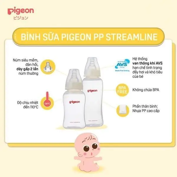 Bình sữa cổ hẹp Pigeon PP Streamline 150ml/250ml 1